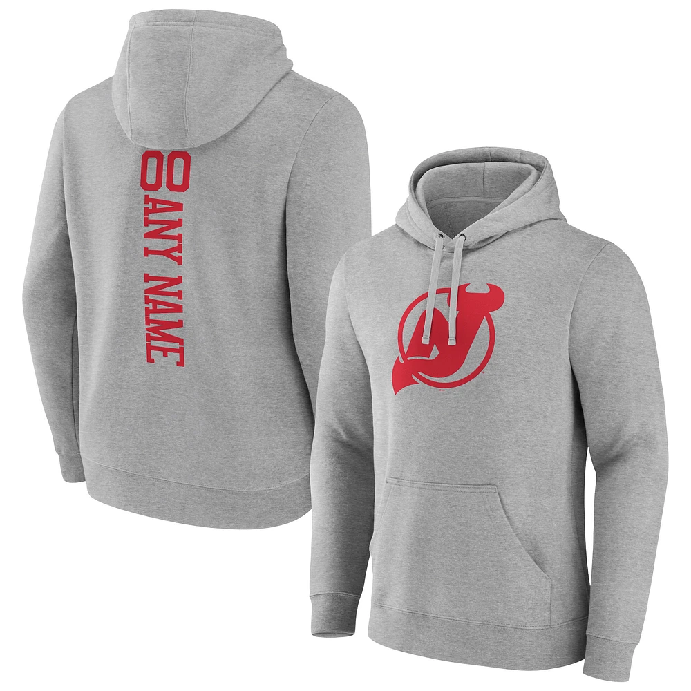 Men's Heather Gray New Jersey Devils Personalized Name & Number Pullover Hoodie