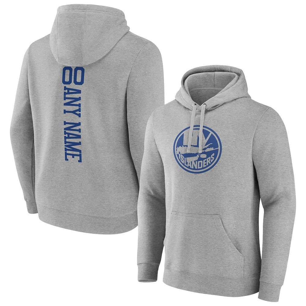 Men's Heather Gray New York Islanders Personalized Name & Number Pullover Hoodie