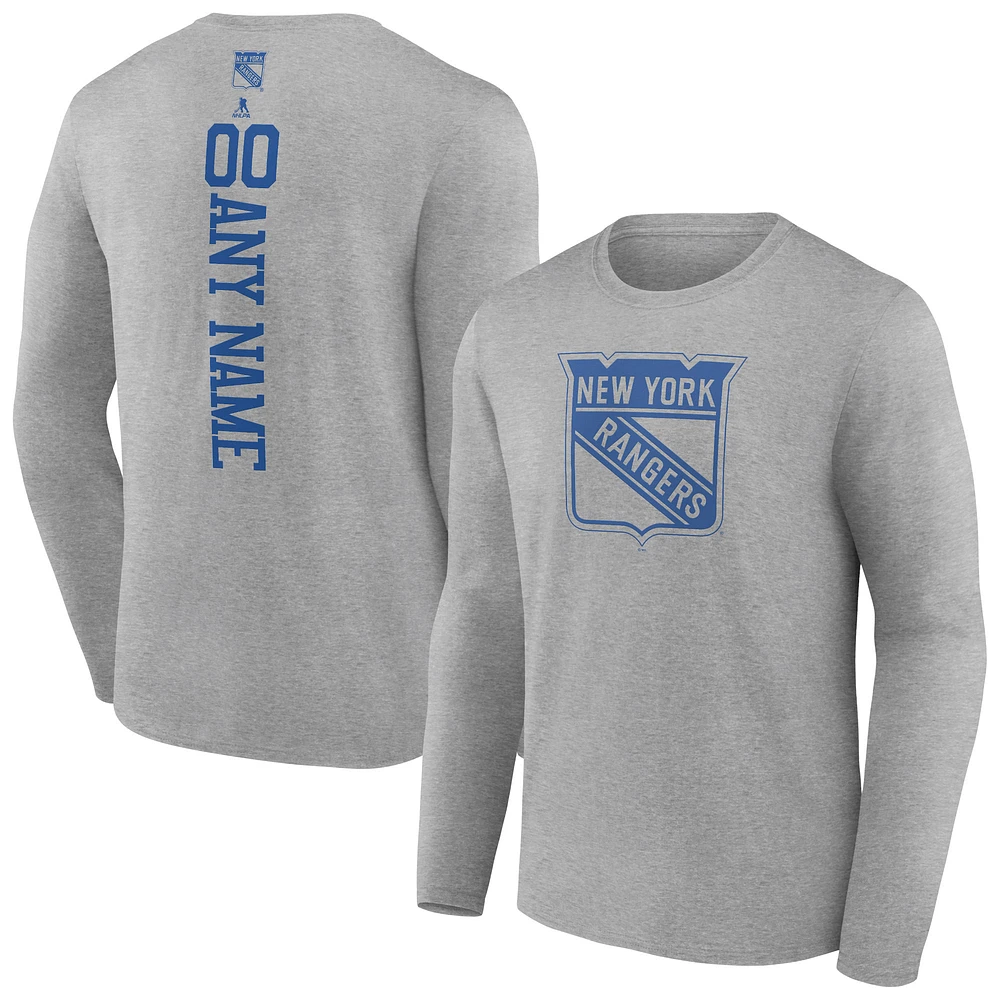 Men's Heather Gray New York Rangers Personalized Name & Number Long Sleeve T-Shirt