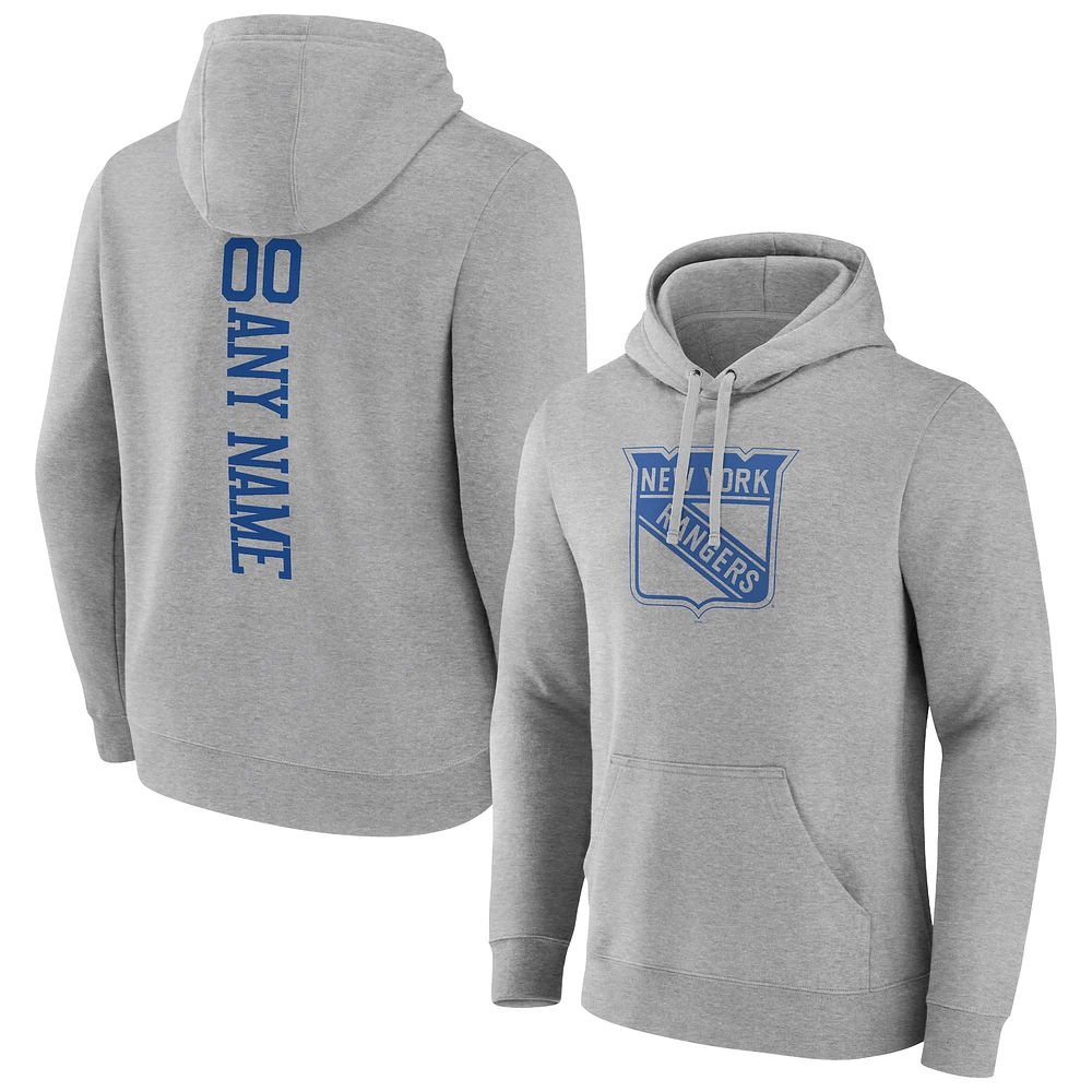 Men's Heather Gray New York Rangers Personalized Name & Number Pullover Hoodie