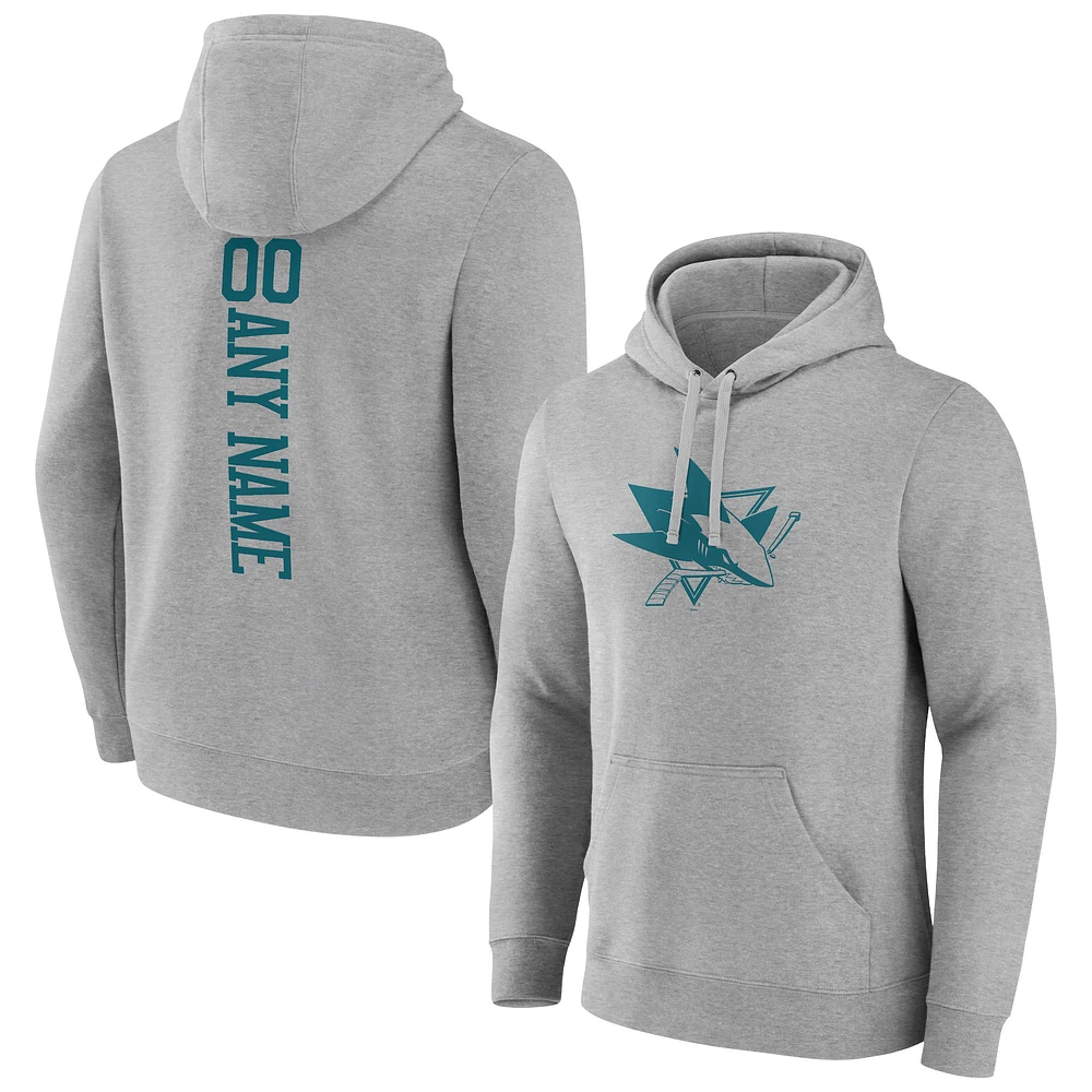 Men's Heather Gray San Jose Sharks Personalized Name & Number Pullover Hoodie