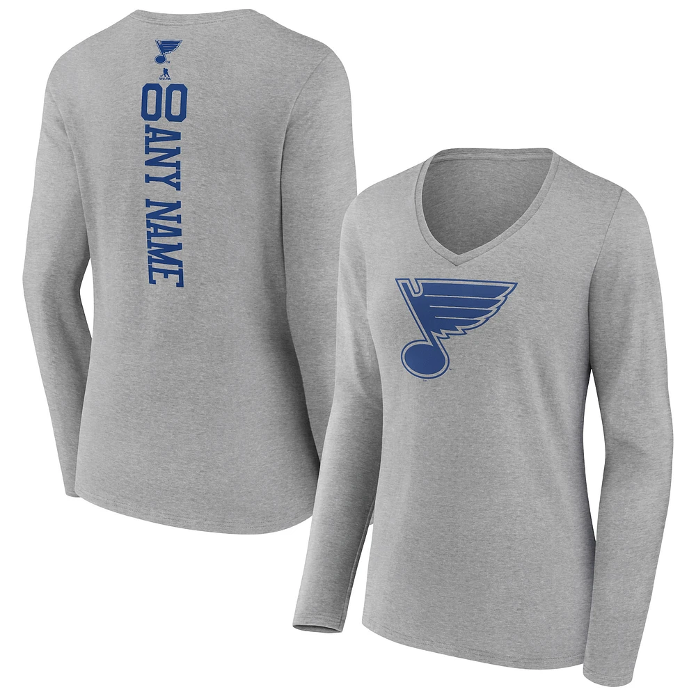 Women's Heather Gray St. Louis Blues Personalized Name & Number Long Sleeve V-Neck T-Shirt