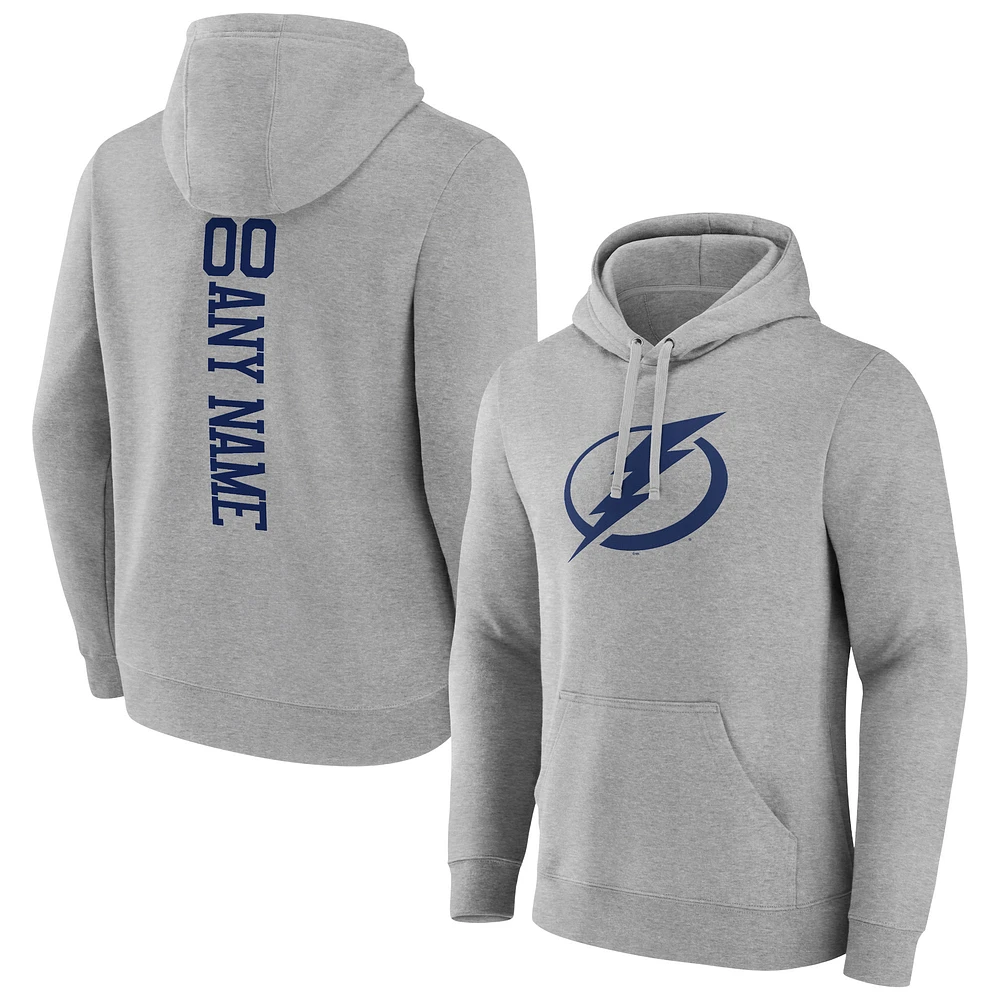 Men's Heather Gray Tampa Bay Lightning Personalized Name & Number Pullover Hoodie