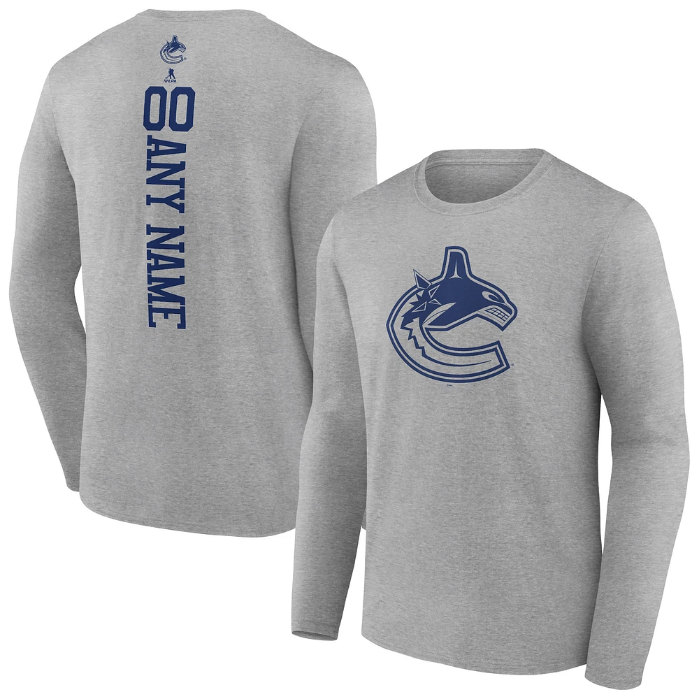 Men's Heather Gray Vancouver Canucks Personalized Name & Number Long Sleeve T-Shirt