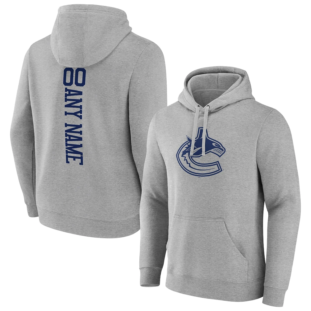 Men's Heather Gray Vancouver Canucks Personalized Name & Number Pullover Hoodie