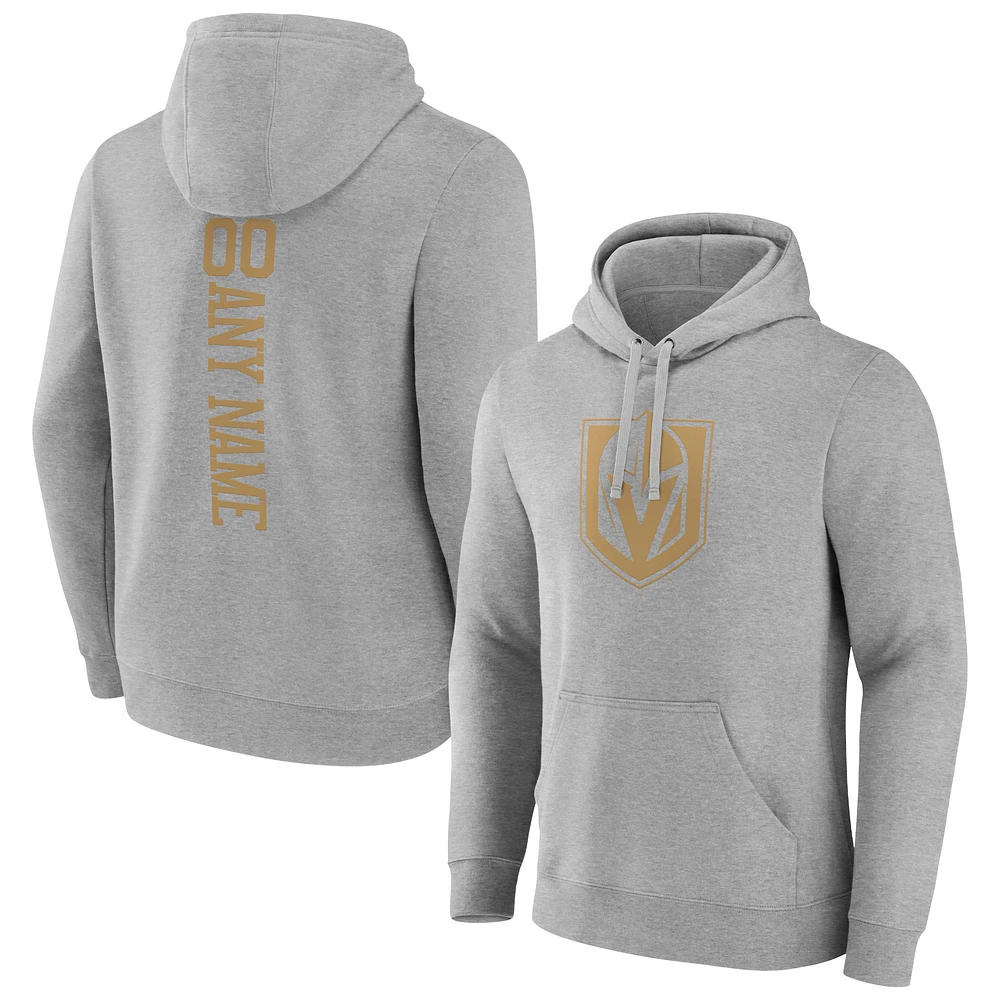 Men's Heather Gray Vegas Golden Knights Personalized Name & Number Pullover Hoodie