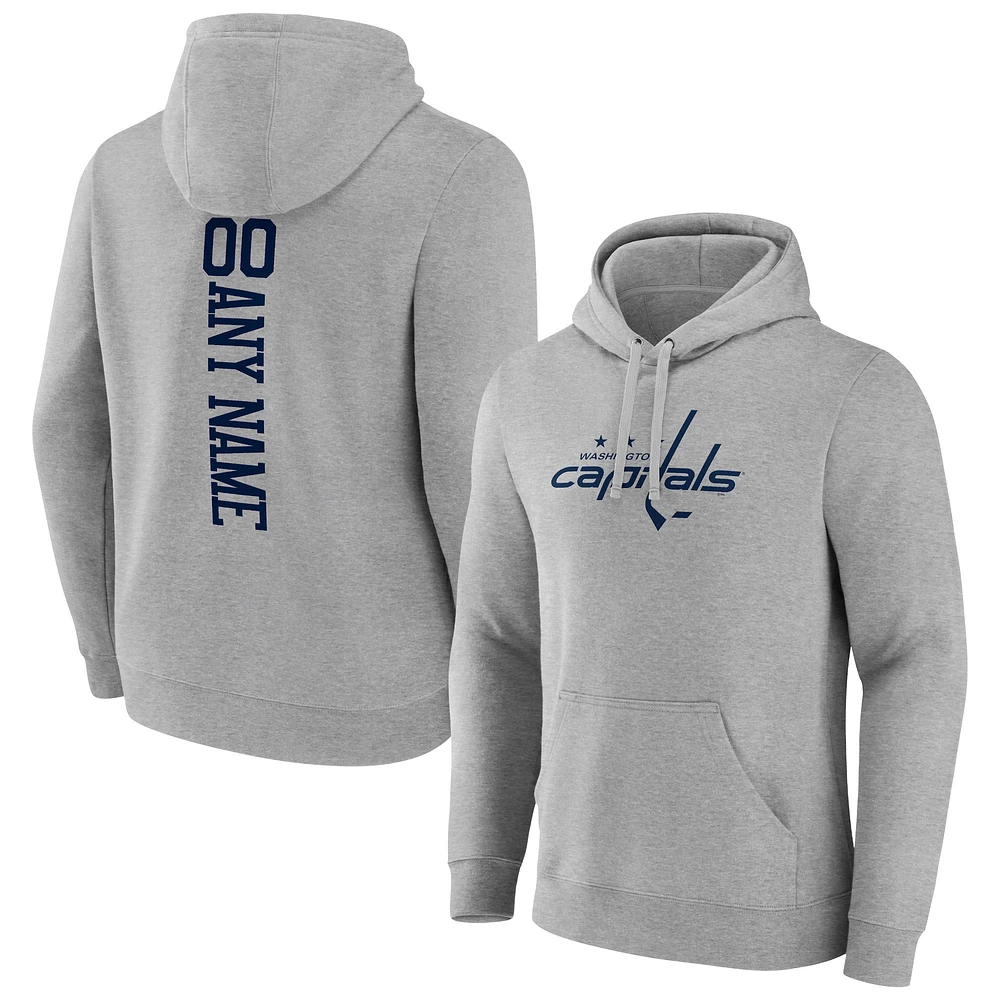 Men's Heather Gray Washington Capitals Personalized Name & Number Pullover Hoodie