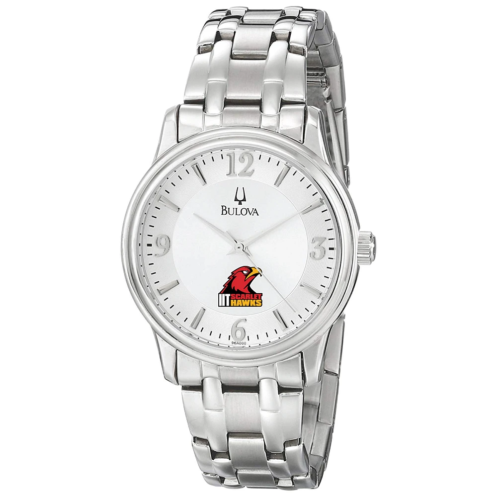 Men's Bulova Silver Illinois Tech Scarlet Hawks Stainless Steel Quartz Watch