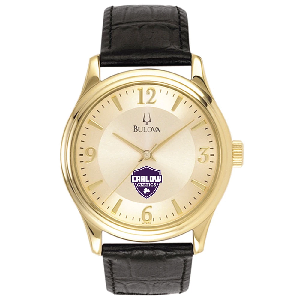 Men's Bulova Gold/Black Carlow University Celtics Stainless Steel Watch with Leather Band