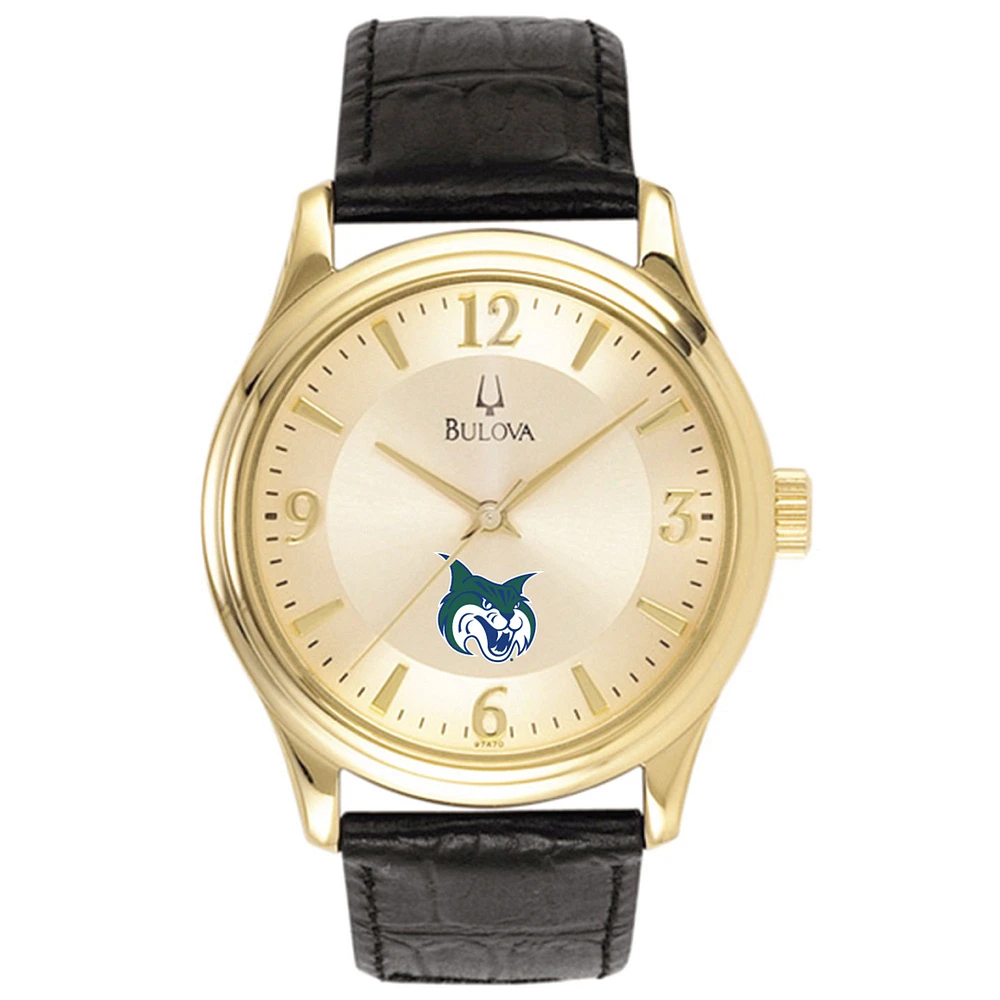 Men's Bulova Gold/Black Georgia College Bobcats Stainless Steel Watch with Leather Band