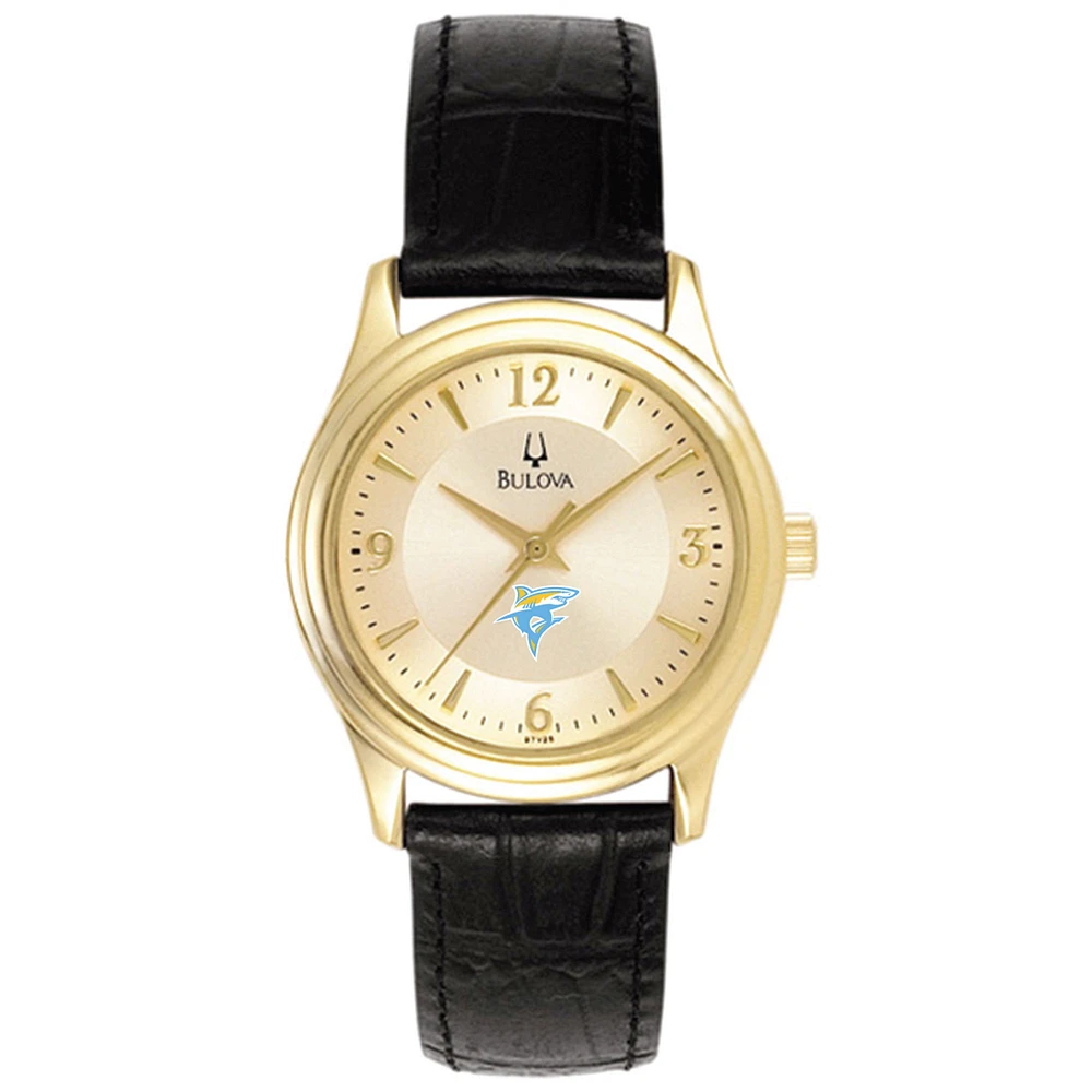 Women's Bulova Gold/Black LIU Sharks Stainless Steel Watch with Leather Band