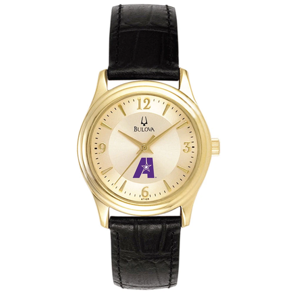 Women's Bulova Gold/Black LSUA Generals Stainless Steel Watch with Leather Band