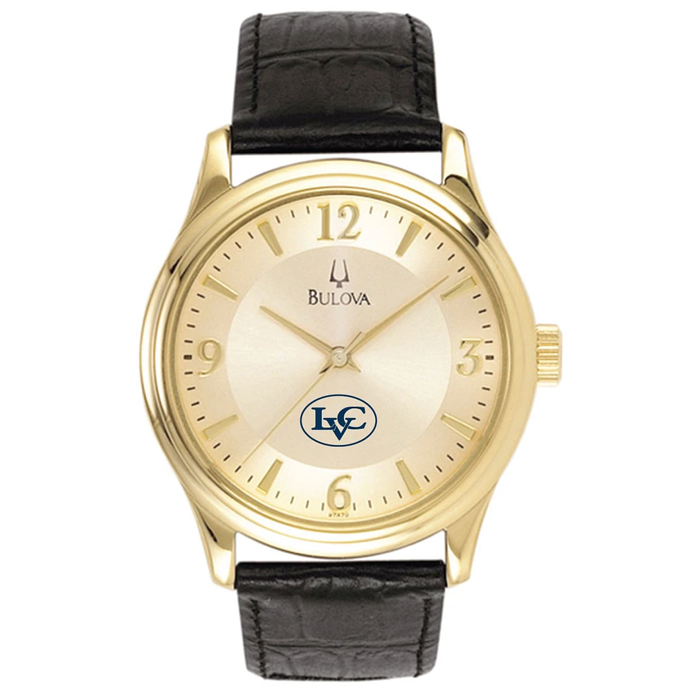 Men's Bulova Gold/Black Lebanon Valley College Stainless Steel Watch with Leather Band