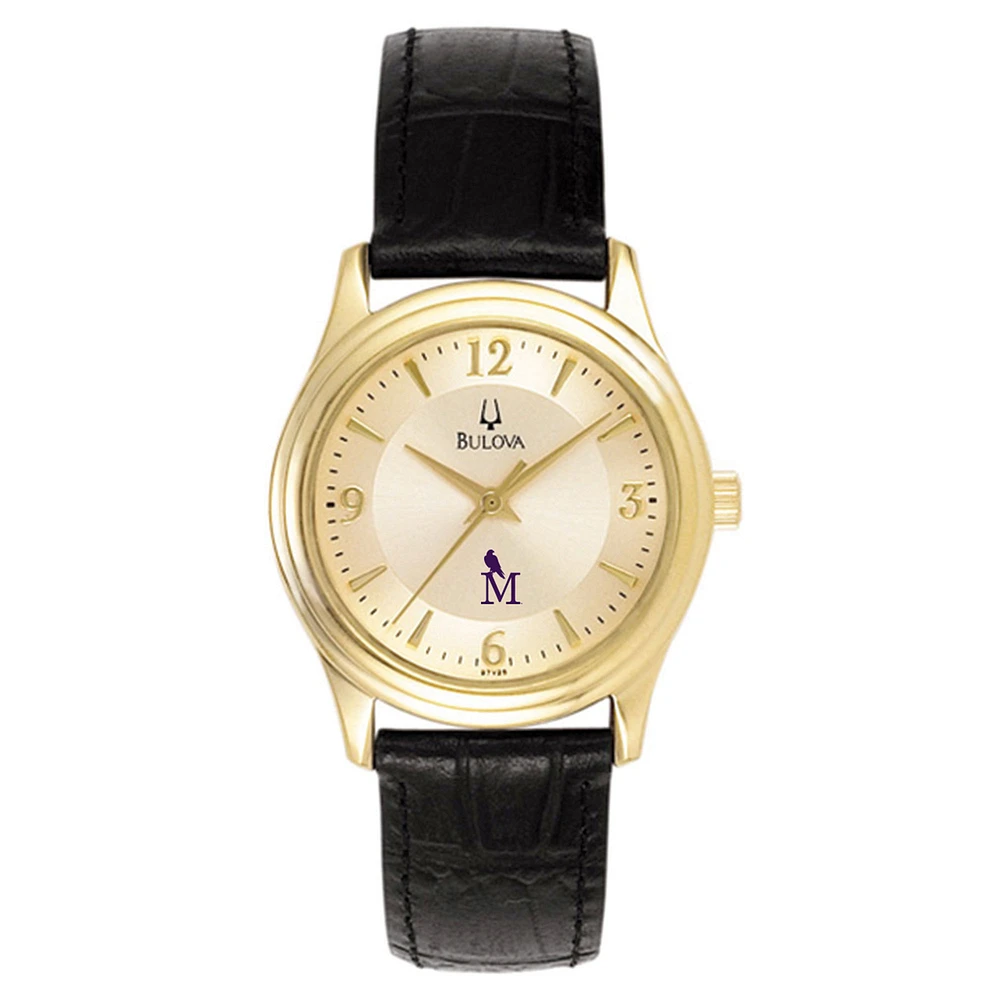 Women's Bulova Gold/Black Montevallo Falcons Stainless Steel Watch with Leather Band