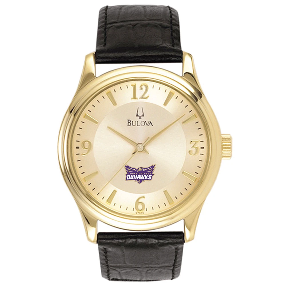 Men's Bulova Gold/Black Loras College Duhawks Stainless Steel Watch with Leather Band