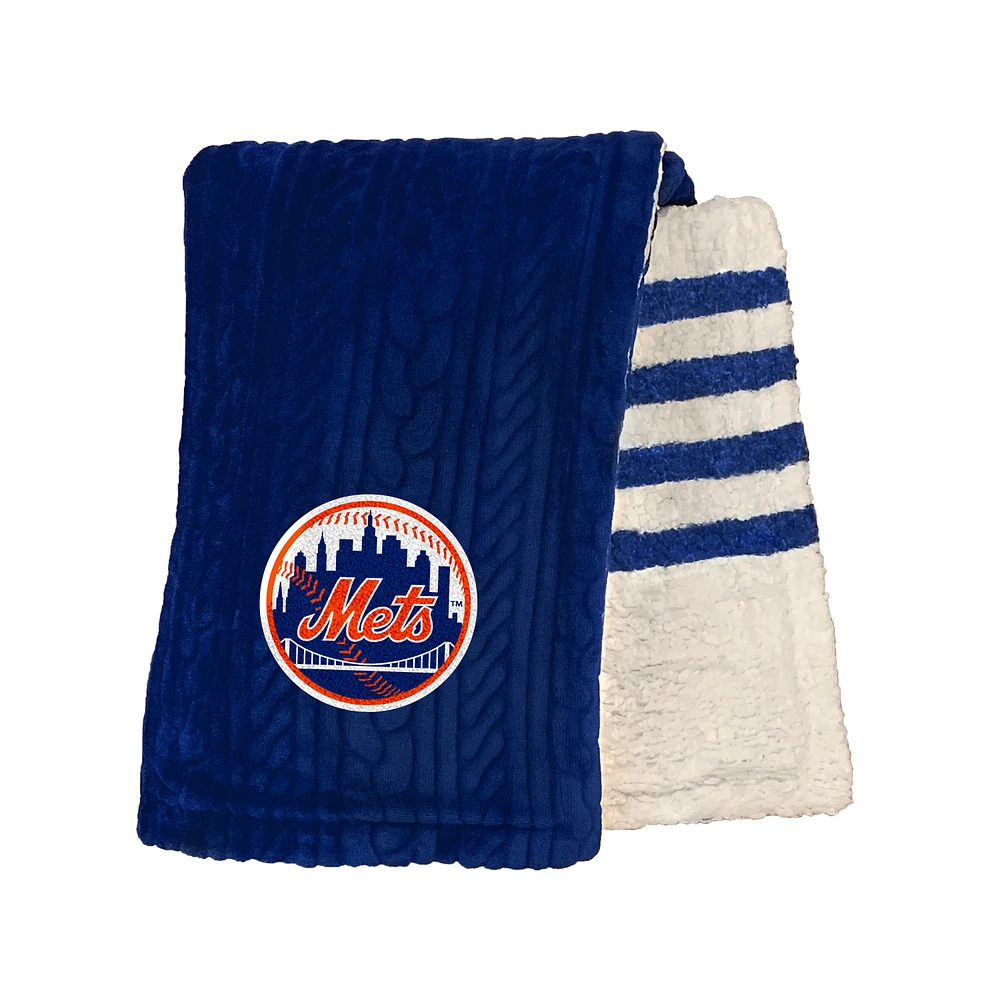 Pegasus New York Mets 60" x 70" Cable Knit Sherpa Stripe Blanket