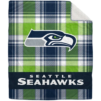 Pegasus Seattle Seahawks 50" x 60" Plaid Flannel Sherpa Plush Blanket