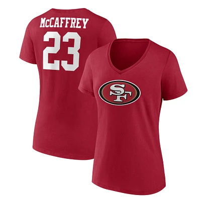Women's Fanatics Christian McCaffrey Scarlet San Francisco 49ers Player Icon Name & Number V-Neck T-Shirt