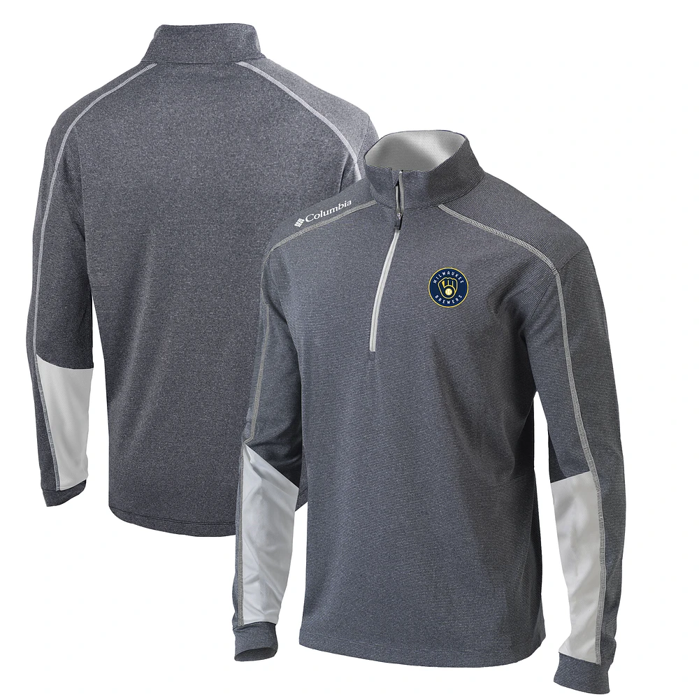 Men's Columbia Charcoal/White Milwaukee Brewers Omni-Wick Shotgun 2.0 Quarter-Zip Pullover Top