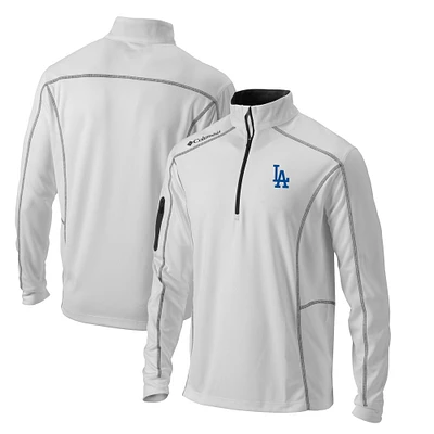 Men's Columbia White Los Angeles Dodgers Omni-Wick Shotgun Quarter-Zip Pullover Top