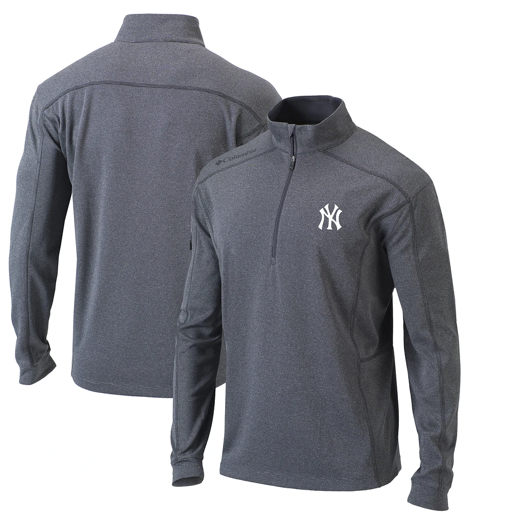 Men's Columbia Heather Gray New York Yankees Omni-Wick Shotgun Quarter-Zip Pullover Top