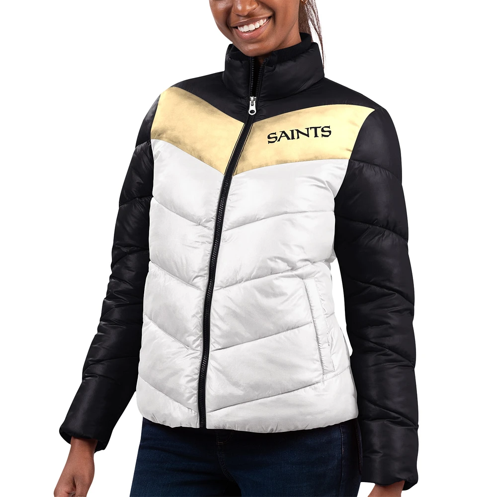 Women's G-III 4Her by Carl Banks White/Black New Orleans Saints Star Quilted Full-Zip Jacket