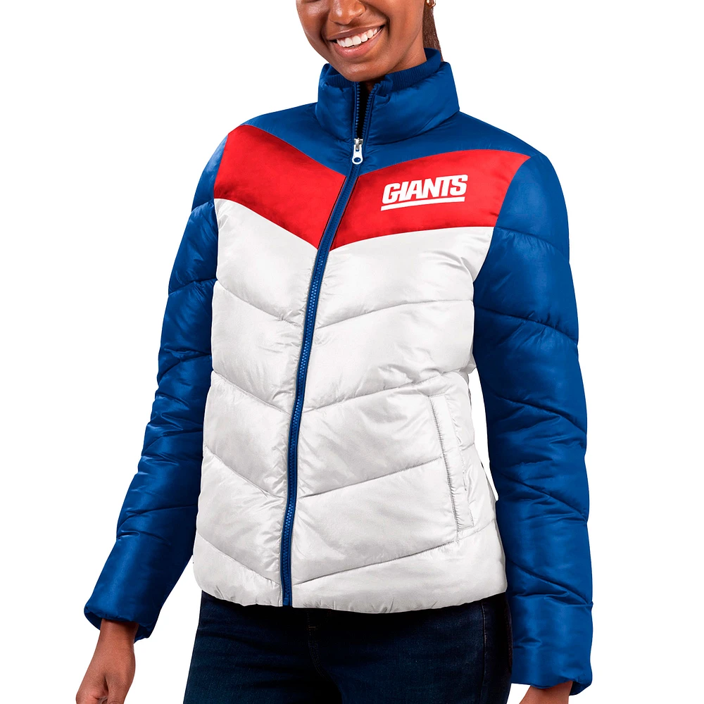 Women's G-III 4Her by Carl Banks White/Royal New York Giants Star Quilted Full-Zip Jacket
