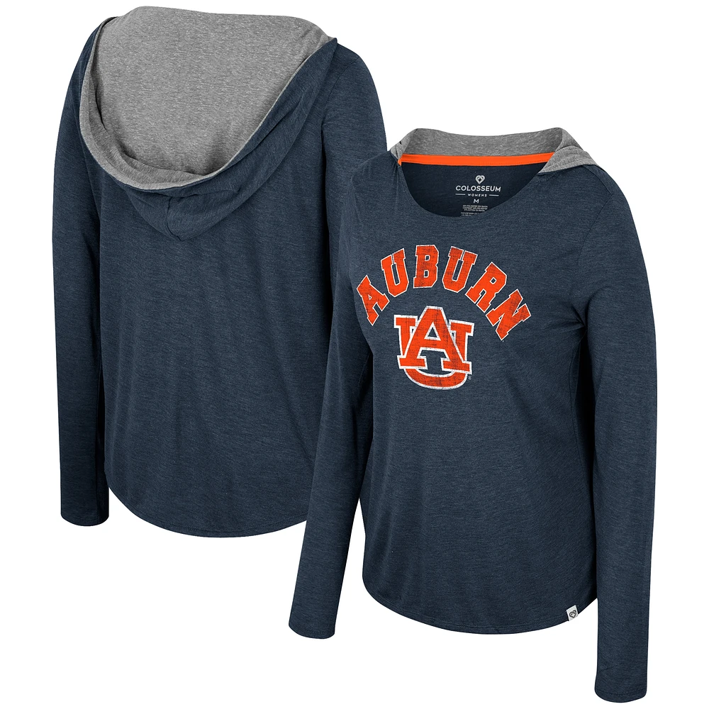 Women's Colosseum Navy Auburn Tigers Distressed Heather Long Sleeve Hoodie T-Shirt