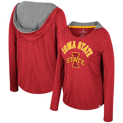 Women's Colosseum Cardinal Iowa State Cyclones Distressed Heather Long Sleeve Hoodie T-Shirt