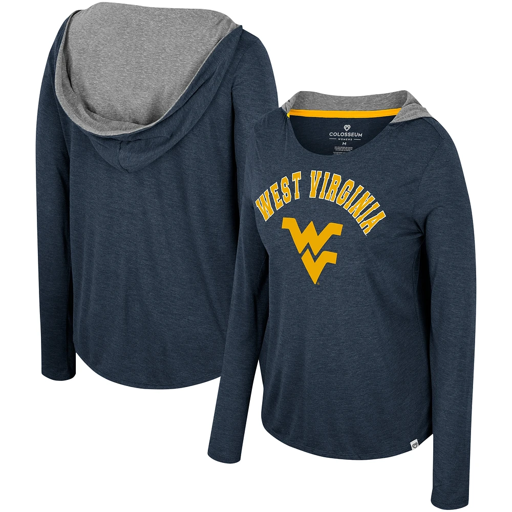 Women's Colosseum Navy West Virginia Mountaineers Distressed Heather Long Sleeve Hoodie T-Shirt