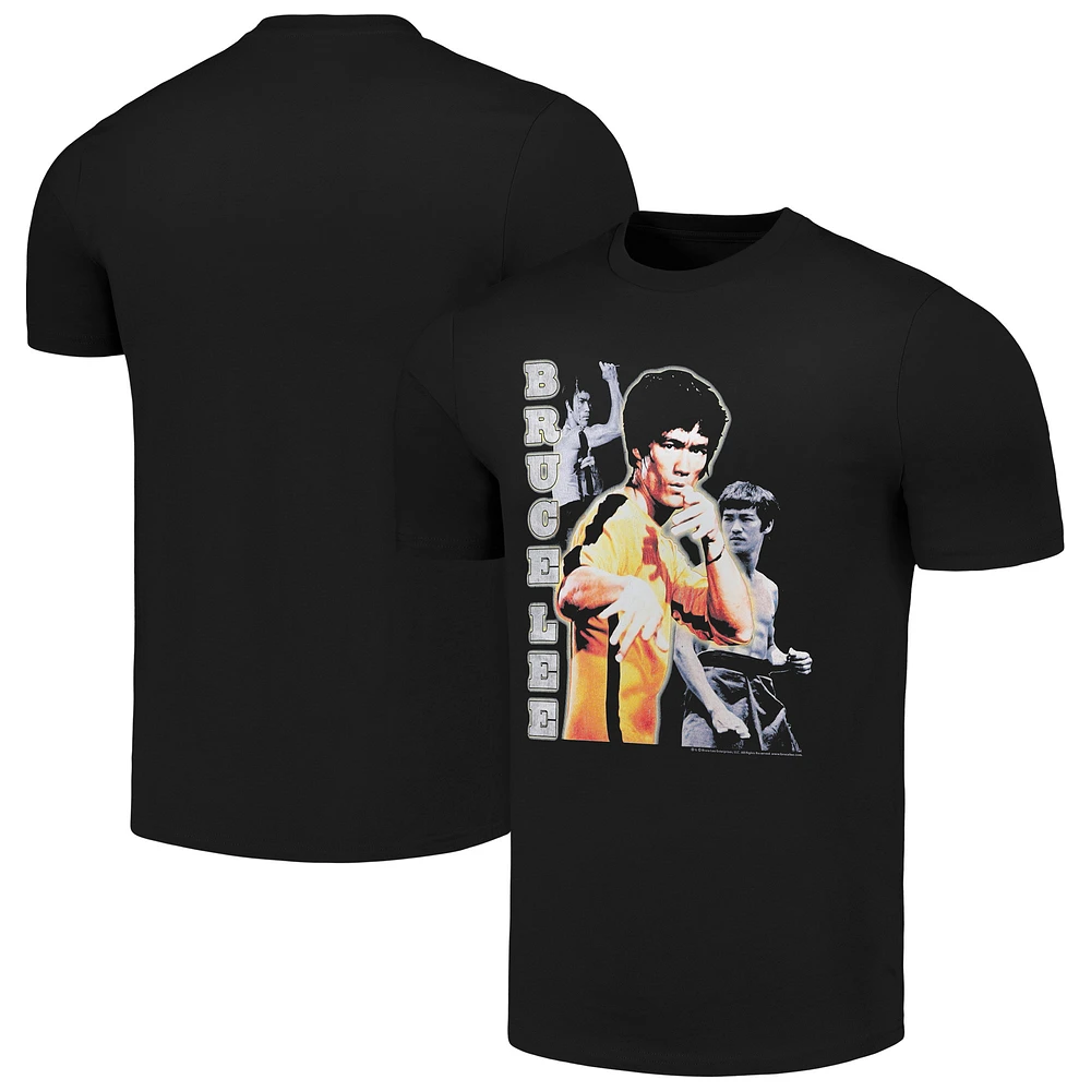 Men's Black Bruce Lee Multi-Photo Vertical Text Graphic T-Shirt