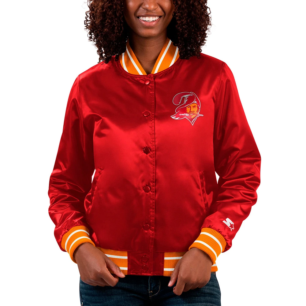 Women's Starter Red Tampa Bay Buccaneers Full Count Satin Full-Snap Varsity Jacket