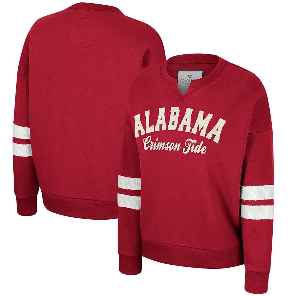 Women's Colosseum Crimson Alabama Crimson Tide Perfect Date Notch Neck Pullover Sweatshirt
