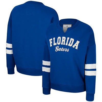 Women's Colosseum Royal Florida Gators Perfect Date Notch Neck Pullover Sweatshirt