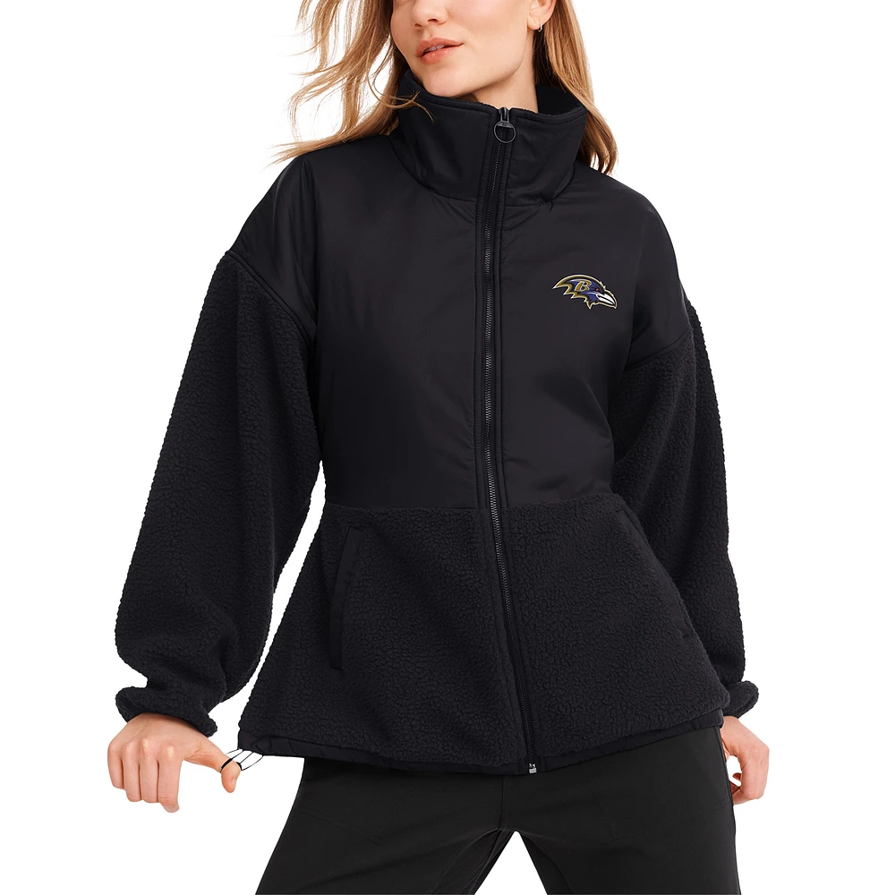 Women's DKNY Sport Black Baltimore Ravens Drew Mixed Media Full-Zip Jacket
