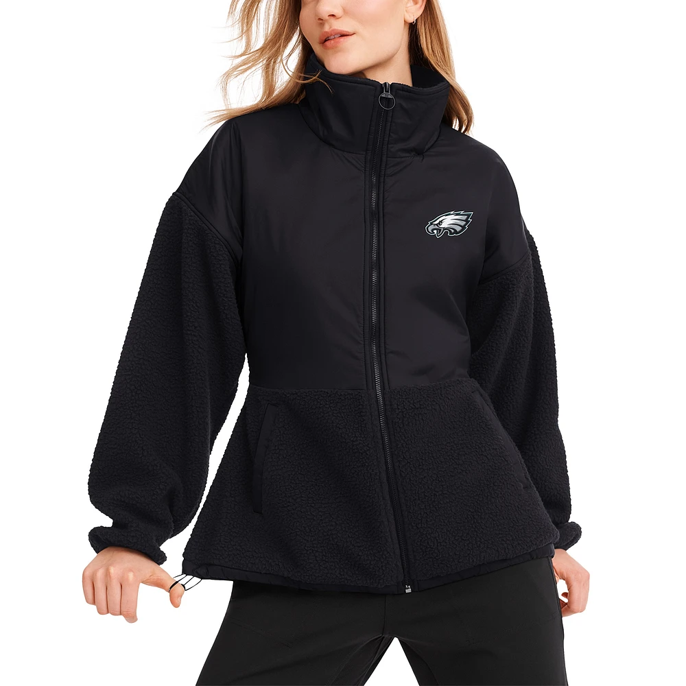 Women's DKNY Sport Black Philadelphia Eagles Drew Mixed Media Full-Zip Jacket