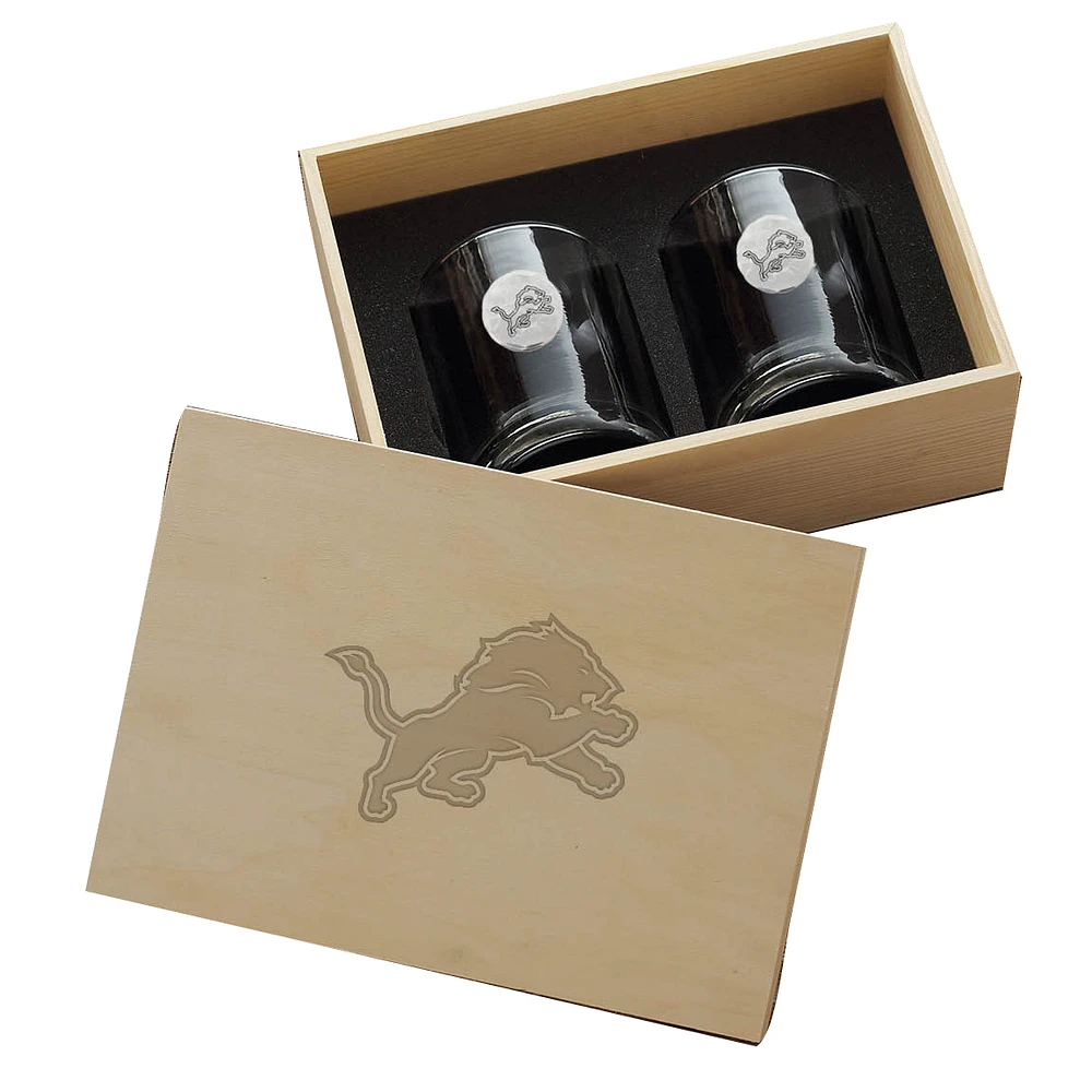 Detroit Lions Two-Piece Rocks Glass Set with Collector's Box