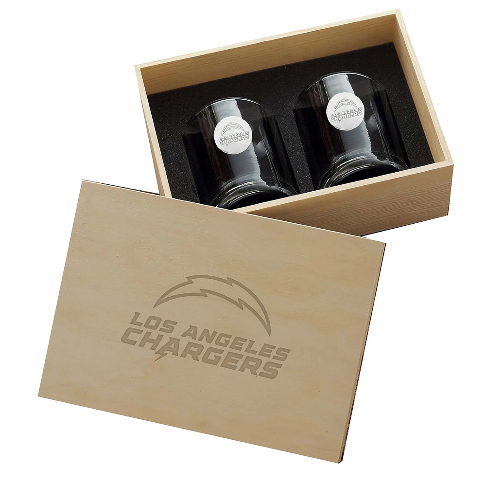 Los Angeles Chargers Two-Piece Rocks Glass Set with Collector's Box