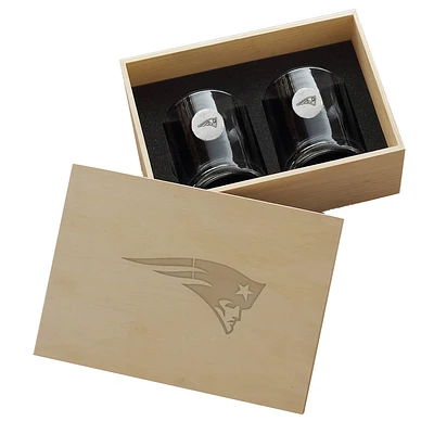 New England Patriots Two-Piece Rocks Glass Set with Collector's Box