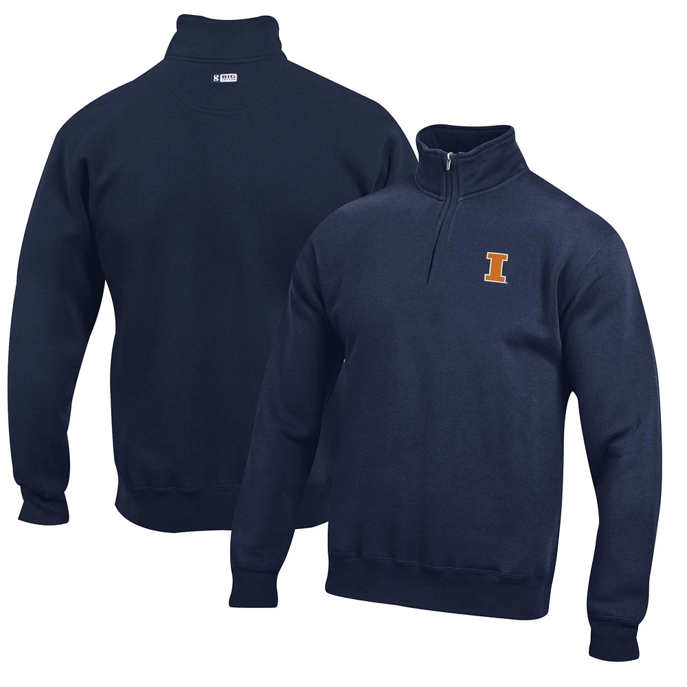 Men's Navy Illinois Fighting Illini Big Cotton Quarter-Zip Pullover Sweatshirt