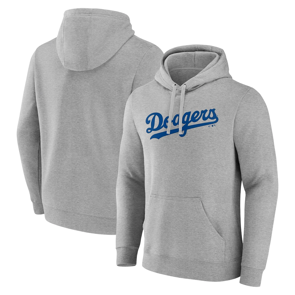 Men's Heather Gray Los Angeles Dodgers Official Wordmark Pullover Hoodie