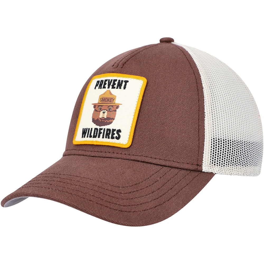 Men's American Needle Brown/Cream Smokey Bear Valin Trucker Snapback Hat