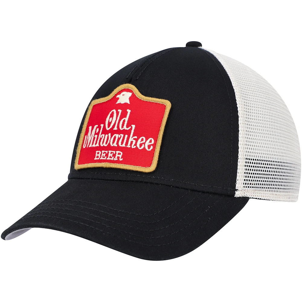 Men's American Needle Black/Cream Old Milwaukee Valin Trucker Snapback Hat