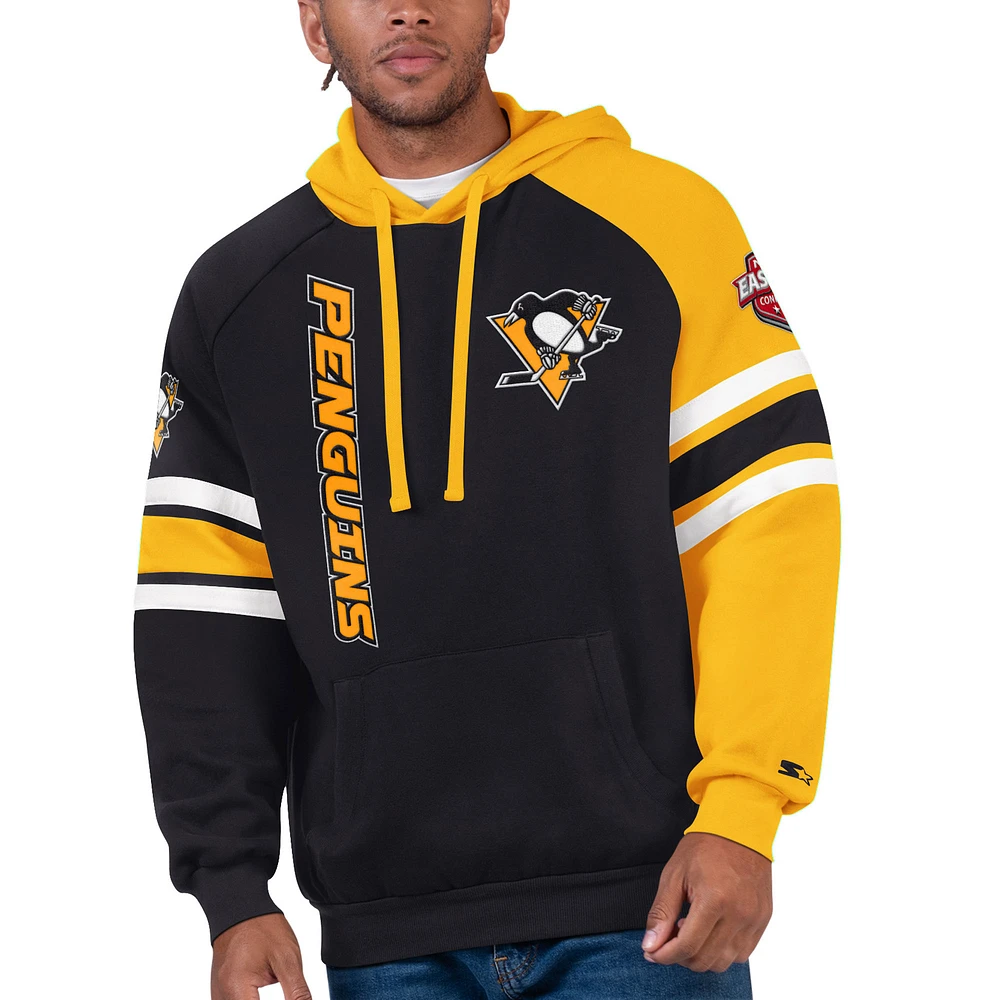 Men's Starter Black/Gold Pittsburgh Penguins Gauntlet Raglan Pullover Hoodie