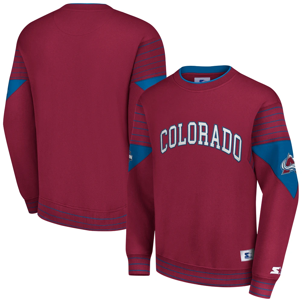Men's Starter Burgundy Colorado Avalanche Faceoff Pullover Sweatshirt