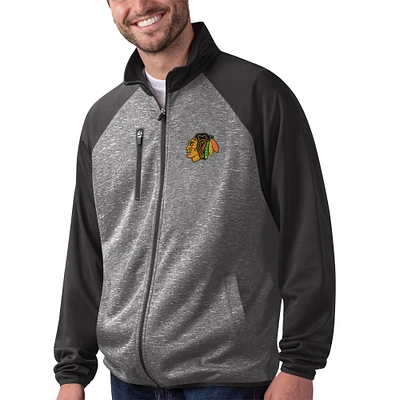 Men's G-III Sports by Carl Banks Black Chicago Blackhawks Runners Raglan Full-Zip Track Jacket