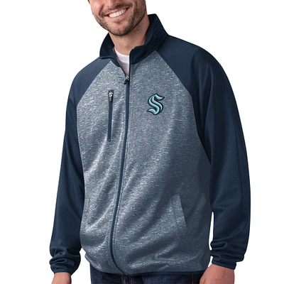 Men's G-III Sports by Carl Banks Deep Sea Blue Seattle Kraken Runners Raglan Full-Zip Track Jacket