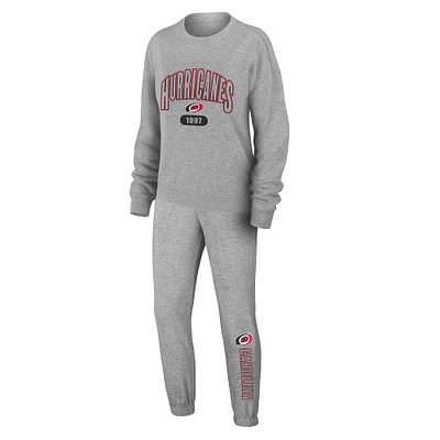 Women's WEAR by Erin Andrews Heather Gray Carolina Hurricanes Knit Long Sleeve Tri-Blend T-Shirt & Pants Sleep Set