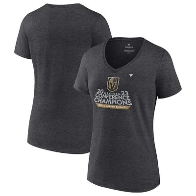Women's Fanatics Heather Charcoal Vegas Golden Knights 2023 Western Conference Champions Locker Room V-Neck T-Shirt