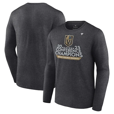 Men's Fanatics Heather Charcoal Vegas Golden Knights 2023 Western Conference Champions Locker Room Long Sleeve T-Shirt